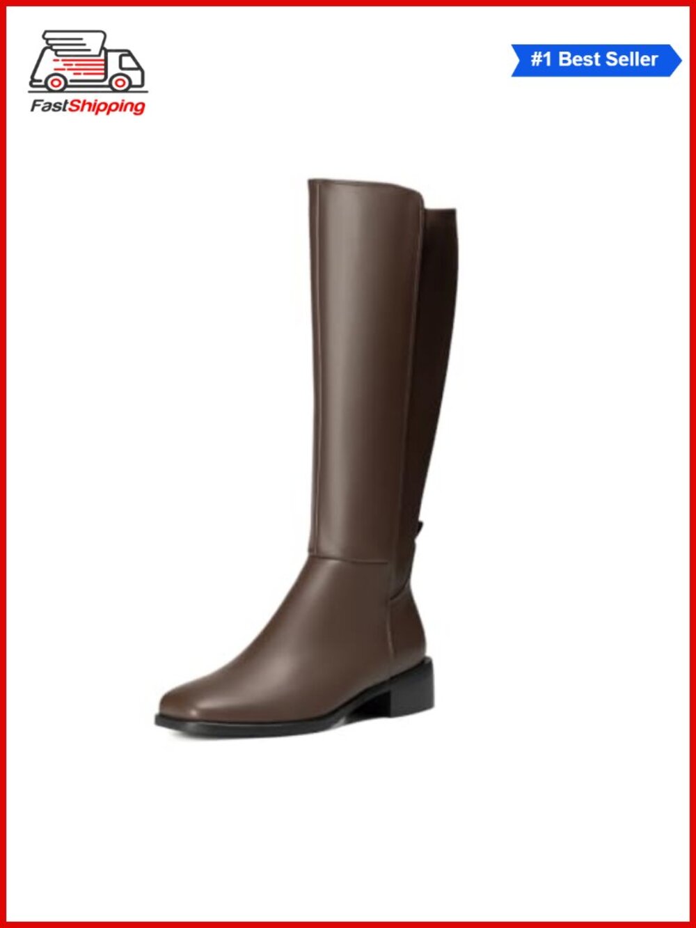 ✨vivianly Women's Knee-High Boots Wide Calf Square Toe Low Block Heel Faux